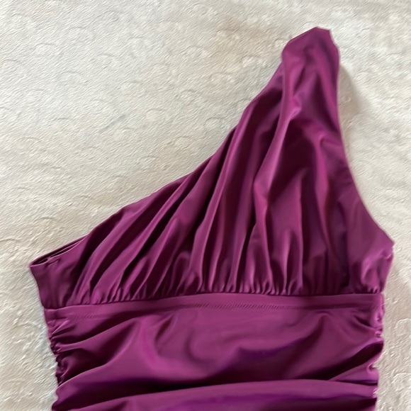 J. Crew Twisted One-Shoulder Ruched One-Piece Swimsuit‎ Purple Size 4 - Picture 4 of 13